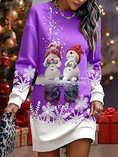  Χριστούγεννα Γυναικεία Φόρεμα μέχρι το γόνατο Μίνι φόρεμα Φόρεμα ριχτό Φόρεμα πουλόβερ Διακοπές Καθημερινό Γενέθλια Ημερομηνία Κανονικό Γραφική Άσχημο Χριστούγεννα Μακρυμάνικο Στρογγυλή Ψηλή Λαιμόκοψη