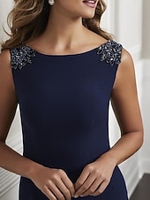 cheap Floor Length-Mermaid Trumpet Sweep Brush Train Wedding Guest Dress Formal Dresses Evening Gown Mother of the Bride Dress Sleeveless Crew Neck Elegant Formal Chiffon Stretch Satin with Beading