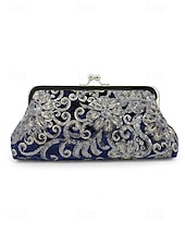 abordables Pochettes et sacs à main de soirée-Pochette à sequins pour femme – en polyester, multicolore, ornée de motifs floraux métallisés, avec bandoulière chaîne, idéale pour les mariages, les fêtes et les soirées.