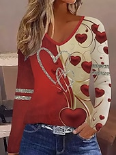 Χαμηλού Κόστους Τέχνη &amp; Σχεδίαση μπλουζάκι-Γυναικεία Μπλουζάκι Στάμπα Ombre Καρδιά Γραφική Βίντατζ Στυλάτο Κλασσικό Μακρυμάνικο Λαιμόκοψη V Κανονικά μπλουζάκια Καθημερινά Θαλασσί Ρουμπίνι Βυσσινί Πράσινο του τριφυλλιού Άνοιξη Φθινόπωρο