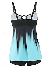 お買い得  タンキニ-ウィメンズ タンキニ 2ピース 水着 ショーツ お腹引き締め ハイウエスト スリム バックレス バケーション ビーチウェア グラデーション Uネック ノースリーブ 水着