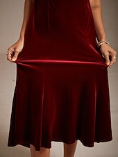  Damen Midikleid Trompeten- Meerjungfrauenkleid Elegant Party Hochzeitsgast Cocktailparty Normale Passform Einfarbig Ärmellos Wasserfallausschnitt Wein