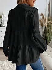 preiswerte Einfache Blusen-Damen Bluse Gerafft Knöpfe Einfarbig Stilvoll Lässig Langarm Hemdkragen Normale Oberteile Täglich Salbeigrün Schwarz Rote Marineblau Aprikose Frühling Herbst Winter