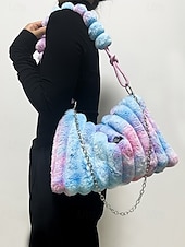 cheap Handbag &amp; Totes-Women's Faux Fur Shoulder Bag, Multi-Color, Versatile Carry Styles, Fashionable Chain Strap, Ideal for Casual &amp; Party Wear