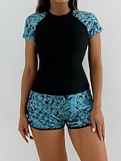 economico Tankini-Costume da bagno tankini da donna 2 pezzi pantaloni corti palmo controllo pancia vita alta slinguato senza schiena vacanza in spiaggia scollatura rotonda floreale con maniche corte