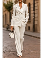 abordables Trajes de Mujer-Mujer Trajes de 2 piezas Trajes de pantalón Formal Invitado a la boda Satén Crepé elástico Elegante Vintage Sencillo Manga Larga Hasta el Suelo Muesca Solapa de Pico Botonadura Simple