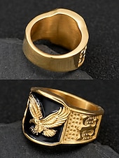 voordelige Heren sieraden-herenring van roestvrij staal met adelaarsmotief, zwart geëmailleerd ontwerp met gouden en zilveren afwerking, modieuze statementring, perfect voor casual of formele gelegenheden