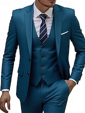 Χαμηλού Κόστους Ανδρικά Κλασικά Σακάκια-Ανδρικά Σακάκι+Γιλέκο+Παντελόνι Μπλέιζερ Στολές Επιχείρηση Κοκτέιλ Πάρτι Γαμήλιο Πάρτι 3 Κομμάτια Μοντέρνα Καθημερινό Άνοιξη Φθινόπωρο Πολυεστέρας Σκέτο Τσέπη Κουμπιά Άνετο Σταυρωτό Χρωματιστή ζακέτα