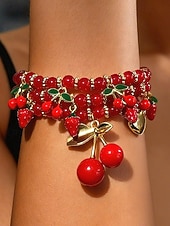 Недорогие Женский браслет-Женский рождественский браслет из бусин с вишневой тематикой, красный и золотой, идеальный подарок на праздник