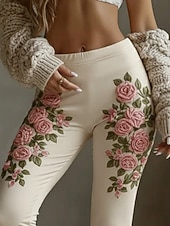  Per donna Leggings Leggings comodi Vacanza Vintage Stile Etnico Lunghezza intera Vita Alta Floreale Stampa Confortevole Elasticizzato Casuale Quotidiano Vacanza Beige Primavera Autunno Inverno