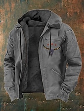 economico Felpa con cappuccio in pile-Per uomo Felpa con cappuccio a zip intera Giacca in Pile Felpa con cappuccio in pile Marrone Grigio scuro Con Cappuccio Mucca Stelle Tasca Dettagli in similpelle Casuale Quotidiano Abbigliamento