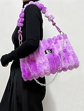 cheap Handbag &amp; Totes-Women's Faux Fur Shoulder Bag, Multi-Color, Versatile Carry Styles, Fashionable Chain Strap, Ideal for Casual &amp; Party Wear