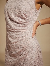 abordables Robe de cocktail-Robe longue fourreau élégante pour femme, idéale pour un mariage, une soirée ou une invitée. Coupe classique, ornée de sequins, de dentelle et de volants, fendue, unie, sans manches, col bateau, rose