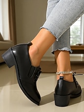olcso Női fűzős bőrcipők-női fekete fűzős oxford cipő alacsony sarokkal - klasszikus lezser stílus, tökéletes irodai viseletre, mindennapi kirándulásokra és hétvégi alkalmakra