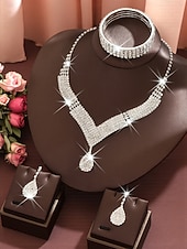 economico Matrimonio ACC-set di gioielli da donna con strass dorati: collana a goccia scintillante, orecchini pendenti &amp;bracciale di cristallo, eleganti accessori di tendenza per le feste &amp;eventi speciali