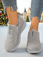 economico Sneakers da donna-Sneakers invernali da donna in caldo pile foderate in bordeaux - comode scarpe da esterno comode e impermeabili slip-on per il freddo e i viaggi di Natale