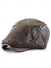 preiswerte Herrenhüte-Herren-Schiebermütze aus Kunstleder, gestepptes Design mit dreieckigen Akzenten, in verschiedenen Farben erhältlich, stylisch und warm für Winter und Freizeit