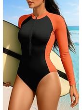 cheap One Pieces Rash Guards-Women's Rash Guard Color-blocking Zip Up UPF50+ Quick Dry Lightweight Long Sleeve Bodysuit Swim Shirt Surfing Canoeing Beach Summer