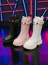 abordables Bottes enfants-Bottes blanches en similicuir avec boucle étoile, inspirées des idoles coréennes pour enfants, parfaites pour un look décontracté, une fête ou un événement mode. Confortables et tendance, elles sont