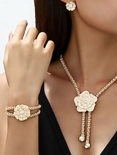 halpa Naisten kaulakoru-Naisten kullanvärinen kukkakorusetti kristalliyksityiskohdilla - elegantti kaulakoru, rannekoru &amp;korvakorut juhliin, häihin tai iltatilaisuuksiin