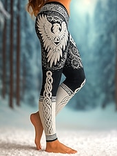 economico stampa vichinga-Leggings Boho Viking da donna vacanza stile etnico vintage a vita alta a lunghezza intera Stampa 3D astratta grafica ali d'angelo ad asciugatura rapida traspirabilità morbida elastica casual strada