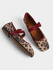 voordelige Platte damesschoenen-Mary Jane-flats met luipaardprint voor dames met fluwelen gespband – vintage stijl, perfect voor Kerstmis, feestdagen en dagelijks gebruik