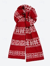 preiswerte Schals für Damen-Weihnachtsstrickschal mit Schneeflockenmuster für Damen – aus Acryl, festliches rot-weißes Muster, perfekt für Winterfeiertage und Weihnachtsfeiern