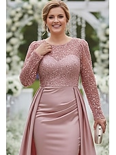 cheap Floor Length-Mermaid Trumpet Floor Length Sequin Dress Wedding Guest Dress Formal Dresses Mother of the Bride Dress Long Sleeve Illusion Neck Elegant Sparkle &amp; Shine Satin Sequined with Pearls Sequin