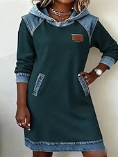 お買い得  スウェットシャツ &amp; パーカー ドレス-女性用 ミニドレス パーカードレス カジュアルドレス ファッション 近代の 日常 アウトドア バケーション レギュラー 平織り 長袖 フード付き ブラック ホワイト イエロー グリーン 秋 冬