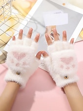 preiswerte Handschuhe für Damen-Damen-Fingerhandschuhe aus flauschigem Strick mit Katzenpfotenmuster – weicher Plüschstoff, in verschiedenen Farben erhältlich, perfekt für Winter und Freizeit.