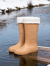abordables Bottes de neige et d'hiver-Bottes de pluie rouges imperméables pour femmes avec revers amovible en fausse fourrure – des chaussures résistantes et élégantes pour les intempéries, les aventures en plein air et les activités de jardinage.