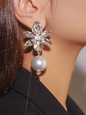 Недорогие Свадьба ACC-женские серьги-подвески из кристаллов и жемчуга — гламурные эффектные серьги-подвески со стразами для вечеринок, свадеб или вечерних мероприятий