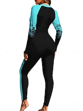 お買い得  ワンピースラッシュガード-女性用 レギュラー ラッシュガード フルボディラッシュガード ワンピースサーフィンスーツ 花 トロピカル風 カラーブロッキング ジッパーを閉める 内蔵ブラ付き フロントファスナー UVサンプロテクション フルカップ UPF50+ 長袖 フルボディー スイムウェア ボディスーツ サーフィン カヌー ビーチ 夏