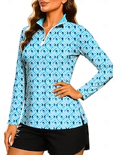 cheap Women's Shirt-Women's Geometric Color Block Abstract Art Tops Shirt Sport Shirt Golf Polo Shirt Long Sleeve Polka Dots Stripe Print UPF50+ UV Resistant UV Protection Elastic Breathable Pilates Volleyball Tennis