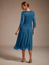  Dámské Midi šaty Šifonové šaty Elegantní Svatební host Koktejlový večírek Čajový dýchánek Krajka Pevná barva 3/4 délka rukávu Tričkový Zelenomodrá