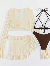 voordelige Bikinisets-Dames Bikini Badpak Rok Slank Rugloos Vakantie Strandmode Effen Kleur V Hals Mouwloos Lange Mouwen Badpak