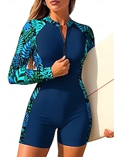 Недорогие Рашгард One Pieces-Жен. Стандартный Рашгард Цельный костюм для серфинга Купальный костюм Цветочный принт тропический Блокировка цвета Застегнуться со встроенным бюстгальтером Съёмные вставки УФ-защита от солнца UPF50