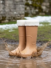 abordables Bottes de neige et d'hiver-Bottes de pluie rouges imperméables pour femmes avec revers amovible en fausse fourrure – des chaussures résistantes et élégantes pour les intempéries, les aventures en plein air et les activités de jardinage.