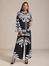 abordables Pantalons-pantalon femme noir imprimé floral jambe droite satin vacances décontracté quotidien printemps été automne