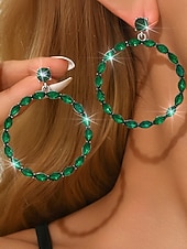 economico Orecchino da donna-orecchini da donna con cristalli color smeraldo - lussuosi pendenti di strass &amp;modelli di cerchi per feste glamour ed eventi serali