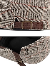 זול כובעי גברים-כובע שטוח וינטג' לגברים מפוליאסטר, עיצוב משובץ, זמין במגוון צבעים, כובע קז'ואל ואופנתי לסתיו ולחורף