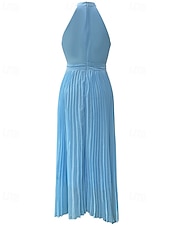 economico Abiti in chiffon-Per donna Abito Lungo Maxi Abito Tubino Vestito in Chiffon Abito con Collo Allacciato Elegante Moda Moderno Quotidiano Ufficio Vacanza Vestibilità regolare Semplice Senza Maniche All'americana Blu