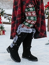 Недорогие Модные сапоги-Женские красные зимние сапоги из искусственной замши - высокие сапоги до колена с отделкой из искусственного меха и пряжкой на ремешке, стильная теплая рождественская обувь для улицы и повседневной