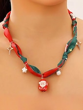 tanie Naszyjnik damski-Naszyjnik świąteczny dla kobiet, wykonany ze stopu metali, tkaniny i akrylu, z motywem renifera, Świętego Mikołaja i choinki, idealny na przyjęcia świąteczne