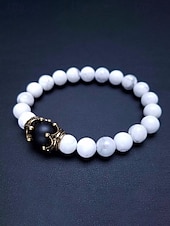 economico Gioielli da uomo-Bracciale da uomo in pietra naturale – design regolabile con perline e dettaglio a corona, disponibile in più colori, perfetto per l'abbigliamento casual e per le occasioni speciali