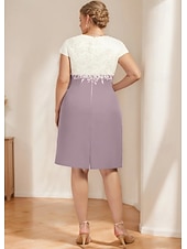 abordables Ensembles de robes pour maman-Deux Pièces Fourreau Colonne Ensembles de Robes Mi-long Robe d'invité de mariage Robe de Mère de Mariée  Manche 3/4 Bijoux Élégant robe demoiselle d honneur Église Chiffon Satin Dentelle Robes avec