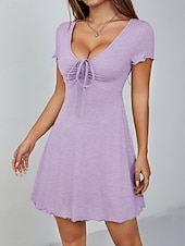 Χαμηλού Κόστους μίνι μαύρο φόρεμα-Γυναικεία Μίνι φόρεμα Καθημερινό φόρεμα Μοντέρνα Καθημερινά Διακοπές Εξόδου Κανονικό Σκέτο Κοντομάνικο Λαιμόκοψη V Μαύρο Βαθυγάλαζο Σκούρο πράσινο Ανοικτό Βυσσινί Καλοκαίρι Άνοιξη