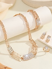 Χαμηλού Κόστους Γυναικείο Κολιέ-γυναικείο σετ κοσμημάτων 4 τεμαχίων επιχρυσωμένα με χρυσό - κολιέ, σκουλαρίκια, βραχιόλι με γεωμετρικά στρας &amp;δαχτυλίδι, πολυτελή νυφικά αξεσουάρ για γάμους &amp;εκδηλώσεις για πάρτι