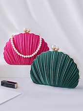 tanie Kopertówki i torebki wieczorowe-plisowana damska kopertówka z perłowym uchwytem – elegancka wieczorowa torebka, w wielu kolorach – idealna na wesela, imprezy i specjalne okazje