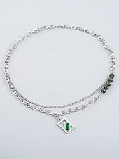 billiga Kvinnors halsband-Herrhalsband i rostfritt stål med grönt ädelstenshänge - snyggt, hållbart, perfekt för både vardagliga och formella tillfällen